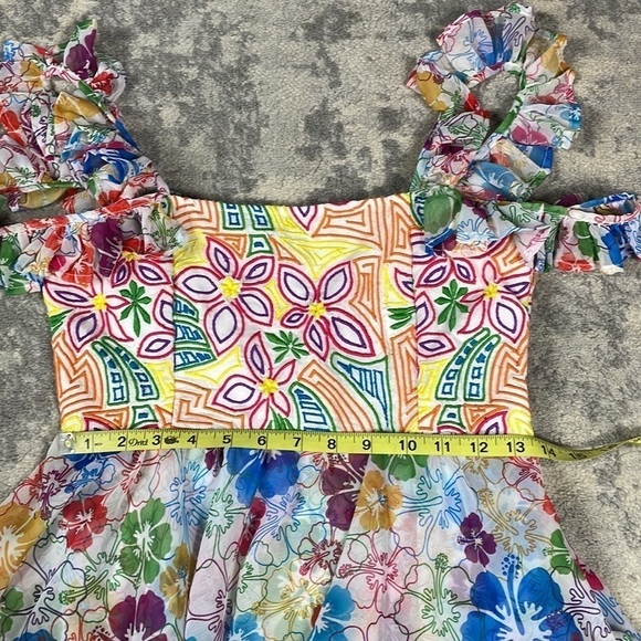 NWT All Things Mochi Ilima Floral Embroidered Mini Dress Tiered Off Shoulder M - Picture 9 of 12